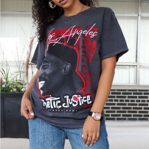 2Pac Poetic Justice Grey Mineral Wash Crew Neck Short Sleeve Top, Size: XS
